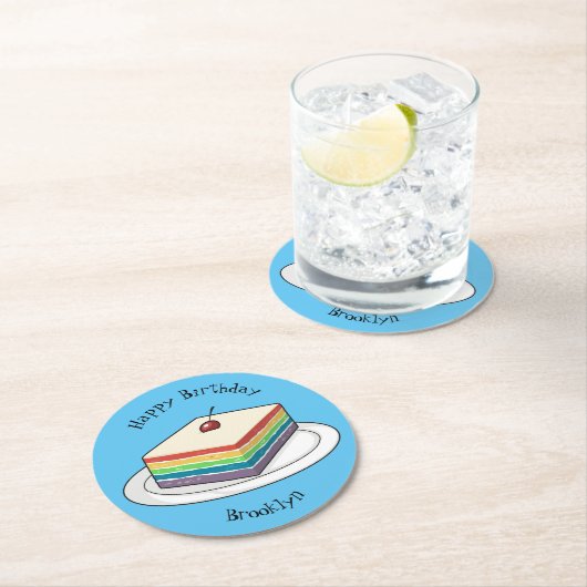 Rainbow cake Cartoon Runder Pappuntersetzer (Vor Ort)