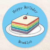 Rainbow cake Cartoon Runder Pappuntersetzer (Vorderseite)