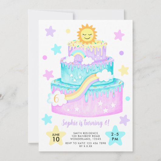 Rainbow Cake Einladung (Vorderseite)