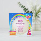 Rainbow & Cake Girl's Niedliche Geburtstag Party Einladung (Stehend Vorderseite)