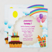Rainbow & Cake Girl's Niedliche Geburtstag Party Einladung (Vorne/Hinten)