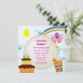 Rainbow & Cake Girl's Niedliche Geburtstag Party Einladung (Stehend Vorderseite)