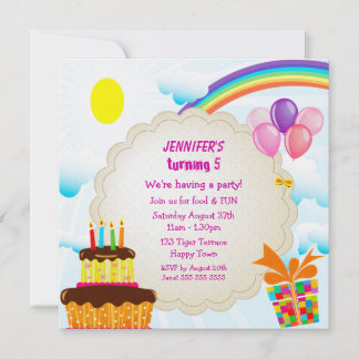 Rainbow & Cake Girl's Niedliche Geburtstag Party Einladung