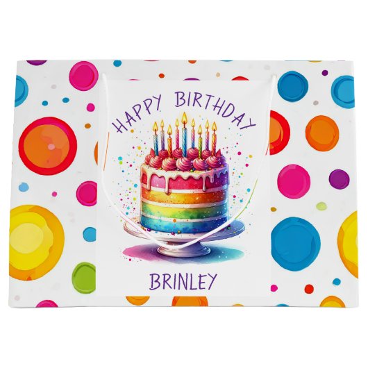 Rainbow Cake Happy Birthday Große Geschenktüte (Vorderseite)