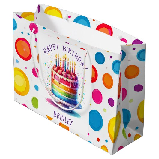 Rainbow Cake Happy Birthday Große Geschenktüte (Rückseite Schrägansicht)