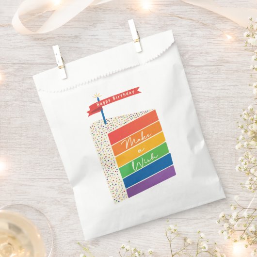 Rainbow Cake Happy Birthday Make a Wish Geschenktütchen (Ausgeschnitten)