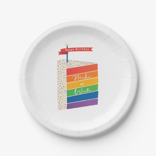 Rainbow Cake Happy Birthday Make a Wish Pappteller (Vorderseite)