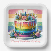 Rainbow Cake Happy Birthday Party Personalisiert Pappteller (Vorderseite)