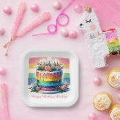 Rainbow Cake Happy Birthday Party Personalisiert Pappteller (Party)
