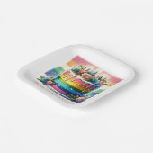 Rainbow Cake Happy Birthday Party Personalisiert Pappteller (Gewinkelt)