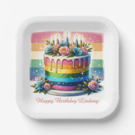 Rainbow Cake Happy Birthday Party Personalisiert Pappteller
