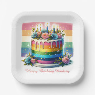 Rainbow Cake Happy Birthday Party Personalisiert Pappteller