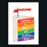 Rainbow Cake Happy Birthday Personalized Custom Poster<br><div class="desc">Nothing says party like a colorful rainbow birthday cake. Decorate your party with this festive welcome poster.</div>