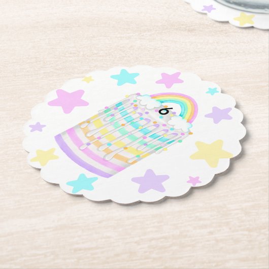 Rainbow Cake mit Pastel Stars Untersetzer (angewinkelt)