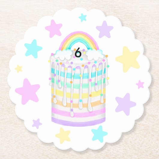 Rainbow Cake mit Pastel Stars Untersetzer (Vorderseite)