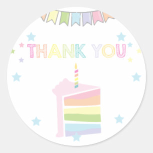 Rainbow Cake Pastel Danke, Geburtstag Runder Aufkleber