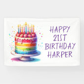 Rainbow Cake Personalized Happy Birthday Banner (Horizontal)