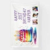Rainbow Cake Personalized Photo Happy Birthday Banner (Vertikal)