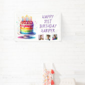 Rainbow Cake Personalized Photo Happy Birthday Banner (InSitu)