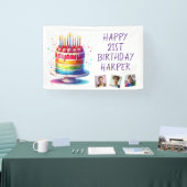 Rainbow Cake Personalized Photo Happy Birthday Banner (Messe)