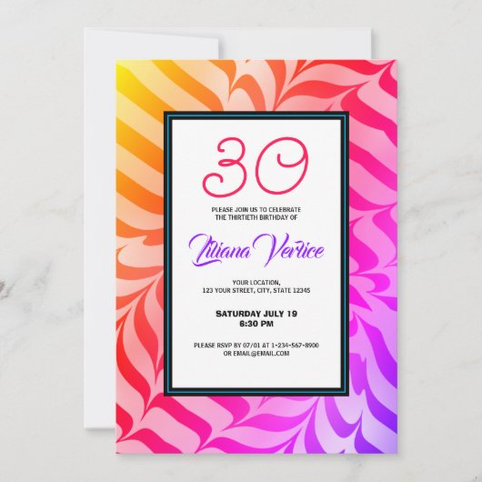 Rainbow Calligraphy Psychedelic Tiger Stripes Einladung (Vorderseite)