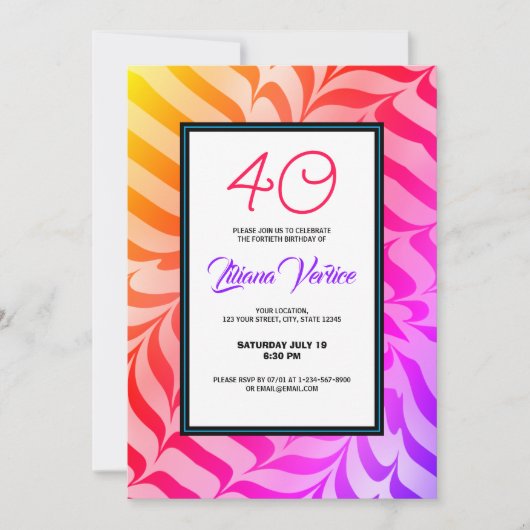 Rainbow Calligraphy Psychedelic Tiger Stripes Invi Einladung (Vorderseite)