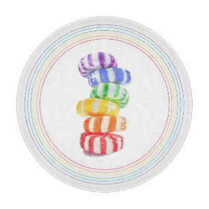 RAINBOW CANDY 12" Round Glass Cutting Board Schneidebrett