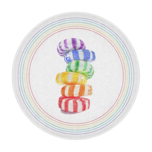 RAINBOW CANDY 12" Round Glass Cutting Board Schneidebrett (Vorderseite)