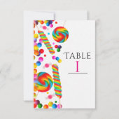 Rainbow Candy Birthday Party Tischnummer Card (Vorderseite)