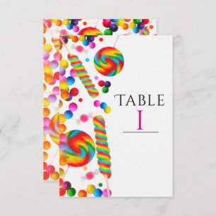 Rainbow Candy Birthday Party Tischnummer Card