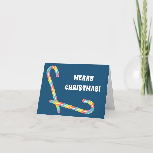 Rainbow Candy Canes Blue Custom Text Weihnachtswag Dankeskarte (Vorderseite)
