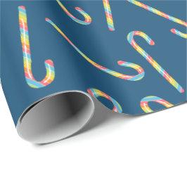 Rainbow Candy Canes Dark Blue Christmas Geschenkpapier