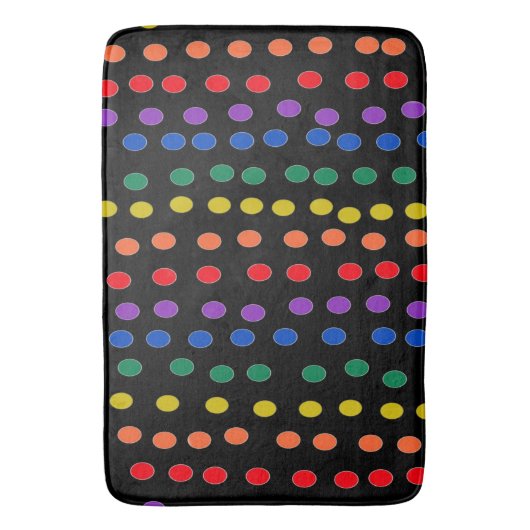 Rainbow Candy Dots auf Schwarz Badematte (Vorderseite Vertikal)