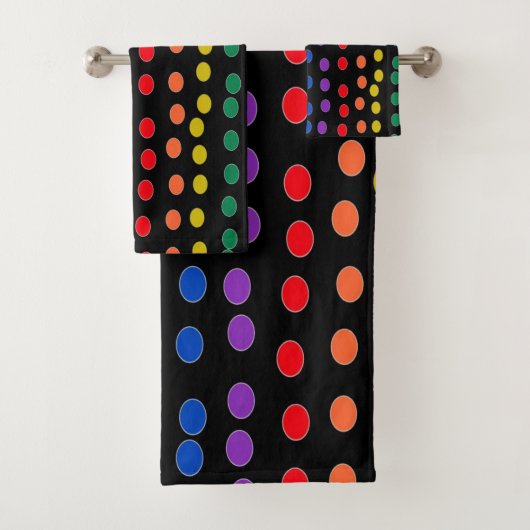 Rainbow Candy Dots auf Schwarz Badhandtuch Set (Insitu)