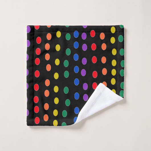 Rainbow Candy Dots auf Schwarz Badhandtuch Set (Waschlappen)