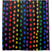 Rainbow Candy Dots auf Schwarz Duschvorhang (Vorderseite)