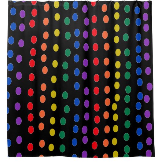 Rainbow Candy Dots auf Schwarz Duschvorhang (Vorderseite)
