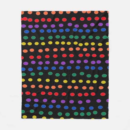 Rainbow Candy Dots auf Schwarz Fleecedecke (Vorderseite)