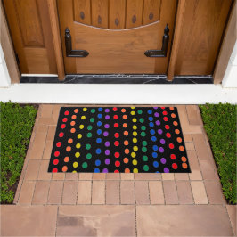 Rainbow Candy Dots auf Schwarz Fußmatte