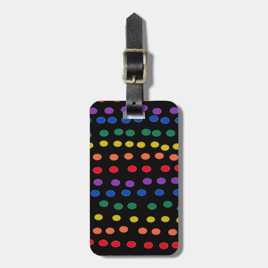 Rainbow Candy Dots auf Schwarz Gepäckanhänger (Vorderseite vertikal)