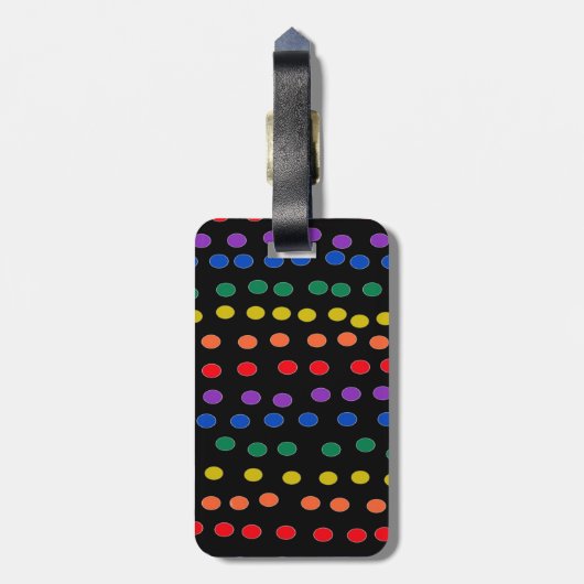 Rainbow Candy Dots auf Schwarz Gepäckanhänger (Rückseite vertikal)