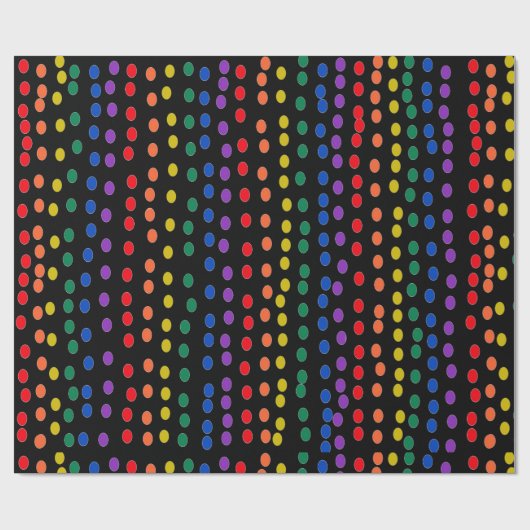 Rainbow Candy Dots auf Schwarz Geschenkpapier (Flach)