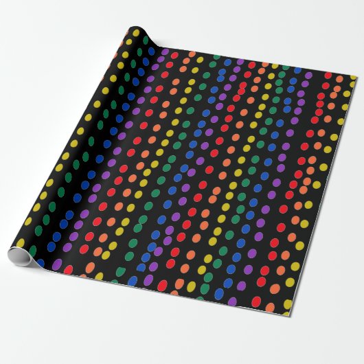 Rainbow Candy Dots auf Schwarz Geschenkpapier (Ungerollt)