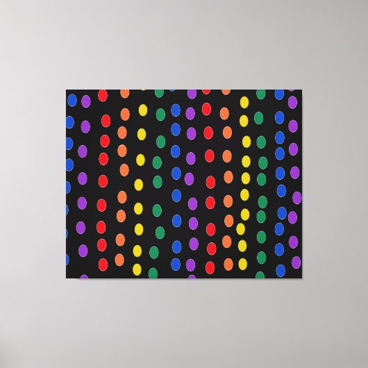 Rainbow Candy Dots auf Schwarz Leinwanddruck (Vorderseite)