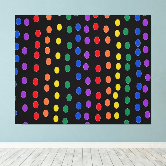 Rainbow Candy Dots auf Schwarz Leinwanddruck (Insitu (Holzboden))