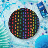 Rainbow Candy Dots auf Schwarz Pappteller (Party)