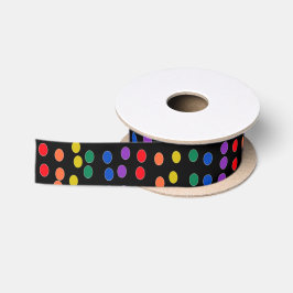 Rainbow Candy Dots auf Schwarz Satinband