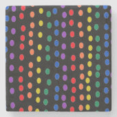 Rainbow Candy Dots auf Schwarz Steinuntersetzer (Vorderseite)