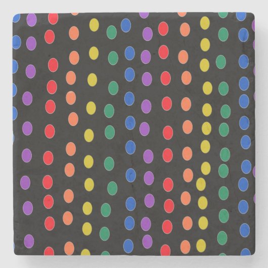 Rainbow Candy Dots auf Schwarz Steinuntersetzer (Vorderseite)