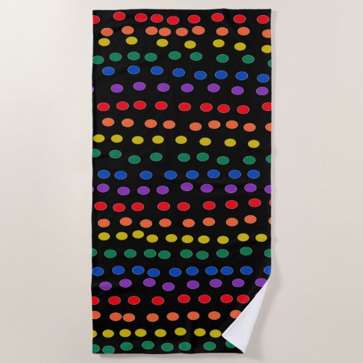 Rainbow Candy Dots auf Schwarz Strandtuch (Vorderseite)